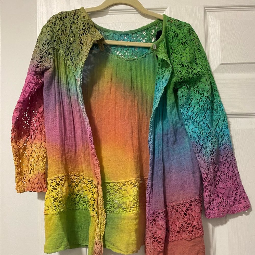 RARE Jen’s Pirate Booty rainbow open cardigan